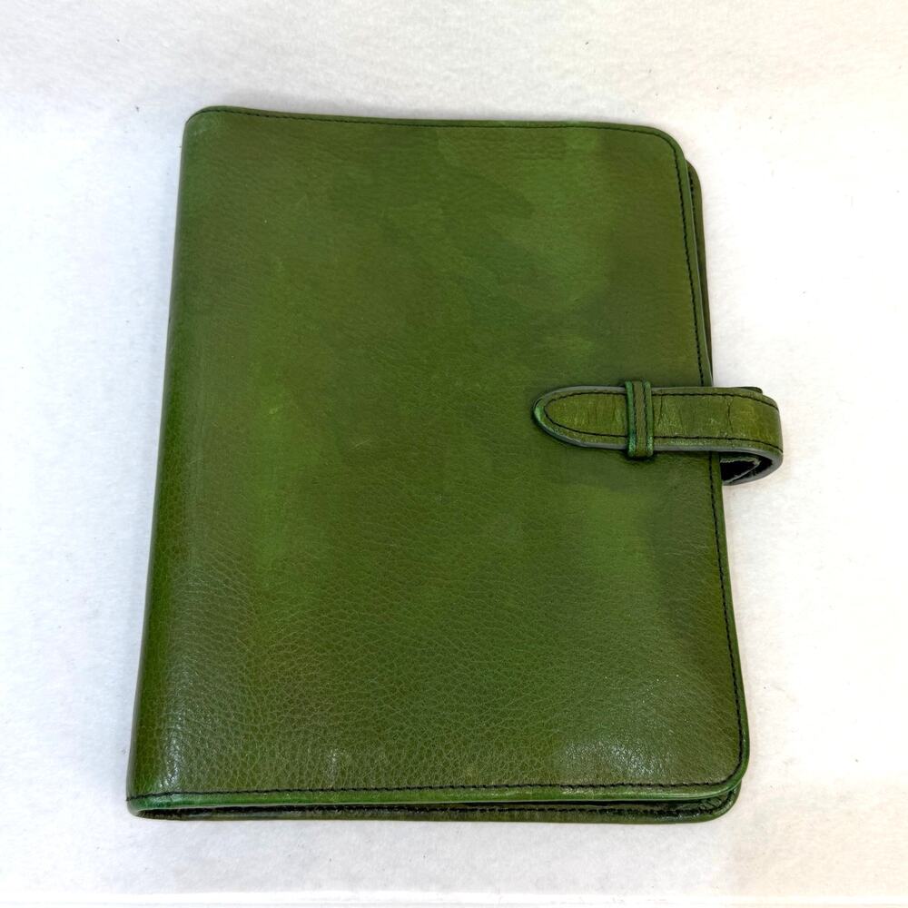 Vtg Franklin Covey Full Grain Italian Leather 7 Ring Binder Notebook Olive Green